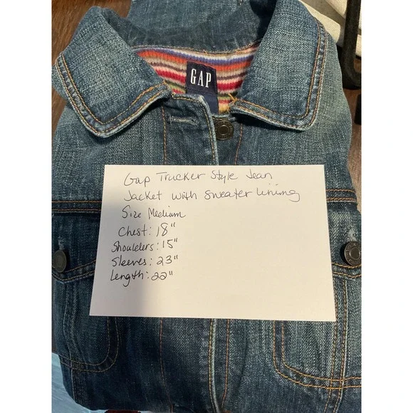 GAP Denim Jacket Womens Small Blue Jean Coat Colorful Striped Lined Button Small - Picture 9 of 9
